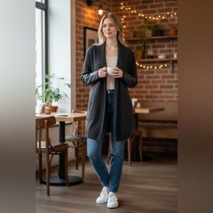 BCBGMaxAzria Black Cardigan with Leather Sleeves